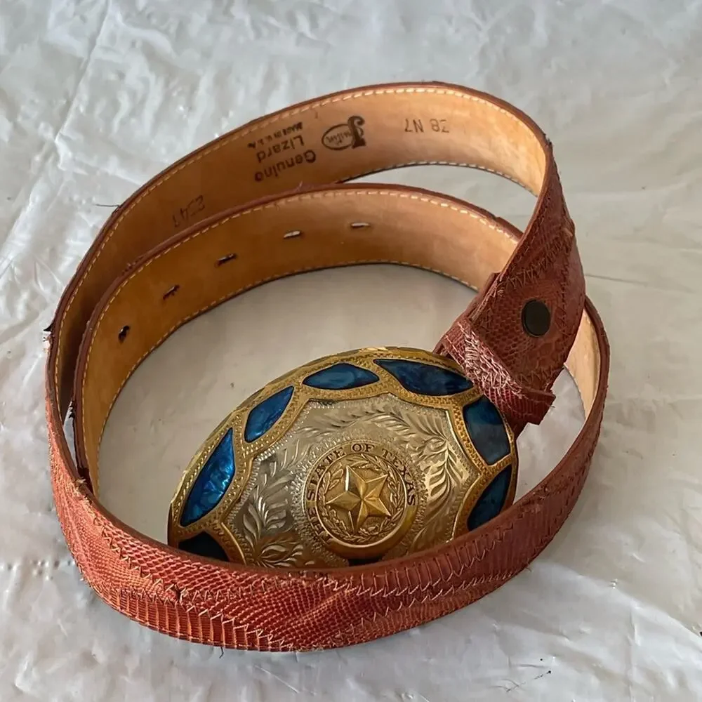 Justin Boots Lizard Leather Belt in Brown Size:38